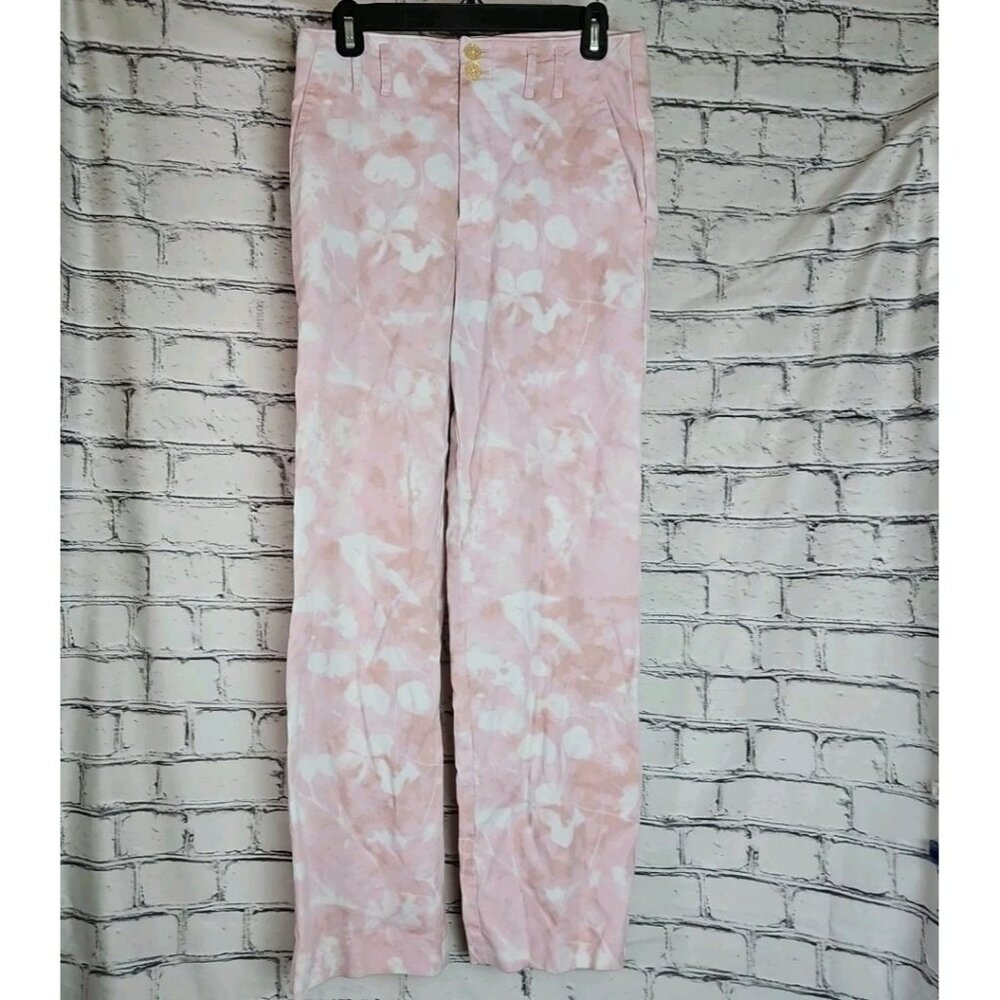 Anthropologie Jamie Chino Pants Sz 4 Pink Tie Dye Straight Cute 90s Floral Retro - Picture 1 of 9